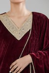 Buy_Samyukta Singhania_Maroon Velvet Embroidery Paisley V Neck Kurta Set 