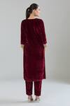 Shop_Samyukta Singhania_Maroon Velvet Embroidery Paisley V Neck Kurta Set _at_Aza_Fashions