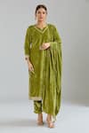 Buy_Naintara Bajaj_Green Velvet, Linen Gota Patti, Sequins, Zari Split Embroidered Kurta Set _at_Aza_Fashions