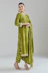 Buy_Naintara Bajaj_Green Velvet, Linen Gota Patti, Sequins, Zari Split Embroidered Kurta Set _Online_at_Aza_Fashions