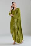 Shop_Naintara Bajaj_Green Velvet, Linen Gota Patti, Sequins, Zari Split Embroidered Kurta Set _Online_at_Aza_Fashions