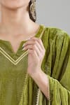 Buy_Naintara Bajaj_Green Velvet, Linen Gota Patti, Sequins, Zari Split Embroidered Kurta Set 