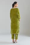 Shop_Naintara Bajaj_Green Velvet, Linen Gota Patti, Sequins, Zari Split Embroidered Kurta Set _at_Aza_Fashions