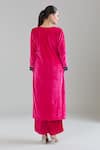 Shop_Naintara Bajaj_Pink Velvet Gota Patti, Embroidery Round Neck Floral Kurta Set _at_Aza_Fashions