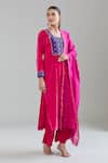 Buy_Naintara Bajaj_Pink Velvet Gota Patti, Embroidery Round Neck Floral Kurta Set _Online_at_Aza_Fashions