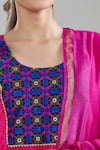 Naintara Bajaj_Pink Velvet Gota Patti, Embroidery Round Neck Floral Kurta Set _at_Aza_Fashions