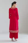 Shop_Naintara Bajaj_Pink Velvet, Chiffon Zari, Gota Patti, Embroidery V-neck Angarkha Kurta Set _at_Aza_Fashions