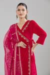 Buy_Naintara Bajaj_Pink Velvet, Chiffon Zari, Gota Patti, Embroidery V-neck Angarkha Kurta Set _Online_at_Aza_Fashions