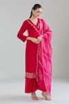 Buy_Naintara Bajaj_Pink Velvet, Chiffon Zari, Gota Patti, Embroidery V-neck Angarkha Kurta Set 