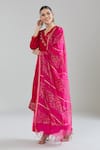 Shop_Naintara Bajaj_Pink Velvet, Chiffon Zari, Gota Patti, Embroidery V-neck Angarkha Kurta Set 