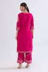 Shop_Naintara Bajaj_Pink Velvet, Chiffon Embroidery Round Neck Floral Dori Kurta Set _at_Aza_Fashions