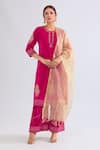 Buy_Naintara Bajaj_Pink Velvet, Chiffon Embroidery Round Neck Floral Dori Kurta Set _at_Aza_Fashions