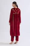 Shop_Samyukta Singhania_Maroon Velvet Zari V-neck Floral Embroidered Kurta Set _at_Aza_Fashions