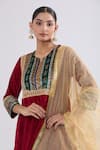 Buy_Naintara Bajaj_Maroon Velvet, Net Embroidery, Zari Collared Geometric Kurta Set _Online_at_Aza_Fashions