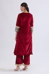 Shop_Naintara Bajaj_Maroon Velvet, Net Embroidery, Zari Collared Geometric Kurta Set _at_Aza_Fashions
