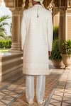 Shop_Arihant Rai Sinha_Off White Chanderi Silk, Silk, Faux Leather Cut Work, Cream Sherwani Set _at_Aza_Fashions