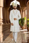 Buy_Arihant Rai Sinha_Off White Chanderi Silk, Silk, Faux Leather Cut Work, Cream Sherwani Set _Online_at_Aza_Fashions