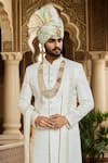 Arihant Rai Sinha_Cream Silk, Faux Leather Cut Work, Sequins, Checkered Embroidered Sherwani Set _Online_at_Aza_Fashions