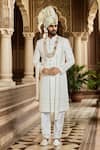 Buy_Arihant Rai Sinha_Off White Chanderi , Cut Embroidered Cream Sherwani And Churidar Set _at_Aza_Fashions
