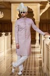Shop Arihant Rai Sinha White Chanderi, Silk, Faux Leather Cut Mughal Floral Embroidered Sherwani Set at Aza Fashions Shop_Arihant Rai Sinha_White Chanderi, Silk, Faux Leather Cut Mughal Floral Embroidered Sherwani Set _at_Aza_Fashions