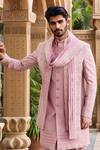 Shop_Arihant Rai Sinha_Pink Silk, Faux Leather Cut Work, Sequins, Beads Onion Embroidered Jacket Set _at_Aza_Fashions