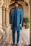 Buy_Arihant Rai Sinha_Blue Dupion Art Silk Embroidery Thread Flower Jacket Set _at_Aza_Fashions