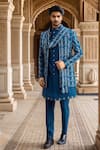 Buy_Arihant Rai Sinha_Blue Silk, Faux Leather Cut Work, Embroidery, Sequins, Beads Floral Jacket Set _at_Aza_Fashions