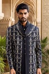 Arihant Rai Sinha_Black Silk, Faux Leather Cut Work, Sequins, Beads Embroidered Jacket Set _Online_at_Aza_Fashions