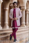 Buy_Arihant Rai Sinha_Purple Silk Zari Thread Embroidered Jacket Sherwani Set _at_Aza_Fashions