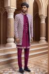 Shop_Arihant Rai Sinha_Purple Silk Zari Thread Embroidered Jacket Sherwani Set _at_Aza_Fashions