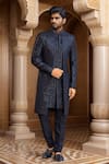 Buy_Arihant Rai Sinha_Black Silk Cut Work, Sequins, Beads Thread Embroidered Sherwani Set _at_Aza_Fashions
