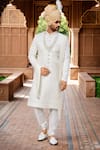 Buy_Arihant Rai Sinha_Cream Chanderi, Silk Embroidery, Sequins Bloom Jaal Sherwani And Churidar _at_Aza_Fashions