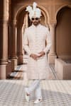 Arihant Rai Sinha_White Chiffon, Silk, Satin Stones Bud Bloom Embroidered Sherwani Set _Online_at_Aza_Fashions