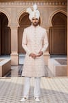 Buy_Arihant Rai Sinha_White Chiffon, Silk, Satin Stones Bud Bloom Embroidered Sherwani Set _at_Aza_Fashions