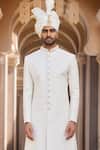 Arihant Rai Sinha_Cream Chanderi, Silk Embroidery, Sequins Ditsy Bloom Sherwani Set _Online_at_Aza_Fashions