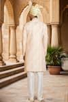 Shop Arihant Rai Sinha Peach Chanderi , Embroidery, Sequins Bloom Vine Sherwani Set at Aza Fashions Shop_Arihant Rai Sinha_Peach Chanderi , Embroidery, Sequins Bloom Vine Sherwani Set _at_Aza_Fashions