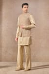 Buy_Tarun Tahiliani_Gold Silk Dupion Hand Embroidery Geometric Nehru Jacket _at_Aza_Fashions