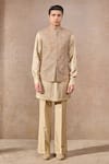 Buy_Tarun Tahiliani_Gold Silk Dupion Hand Embroidery Geometric Nehru Jacket _Online_at_Aza_Fashions