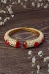 Buy_Vivinia By Vidhi Mehra_Red Zari Zircon And Synthetic Ruby Enamelled Kada Bangle _at_Aza_Fashions