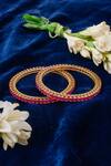 Buy_Vivinia By Vidhi Mehra_Gold Plated Stones Pink Embellished Bangles Set _at_Aza_Fashions