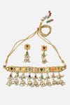 Shop_Vivinia By Vidhi Mehra_Gold Plated Beads, Piping Multi Color Kundan Choker Set _at_Aza_Fashions