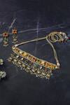 Buy_Vivinia By Vidhi Mehra_Gold Plated Beads, Piping Multi Color Kundan Choker Set _at_Aza_Fashions