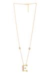 Kicky & Perky_Gold Plated Stone And Pearl Alphabet E Pendant Necklace _at_Aza_Fashions