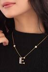 Buy_Kicky & Perky_Gold Plated Stone And Pearl Alphabet E Pendant Necklace _at_Aza_Fashions