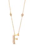 Kicky & Perky_Gold Plated Pearls, Stones And Alphabet F Pendant Necklace _at_Aza_Fashions