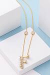 Shop_Kicky & Perky_Gold Plated Pearls, Stones And Alphabet F Pendant Necklace _at_Aza_Fashions