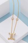 Shop_Kicky & Perky_Gold Plated Pearls, Stones And Alphabet I Pendant Necklace _at_Aza_Fashions