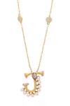 Kicky & Perky_Gold Plated Pearls, Stones And Alphabet J Pendant Necklace _at_Aza_Fashions