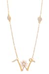 Kicky & Perky_Gold Plated Pearls, Stones W Shaped Pendant Necklace _at_Aza_Fashions