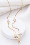 Shop_Kicky & Perky_Gold Plated Stone Y Shaped Pendant Necklace _at_Aza_Fashions